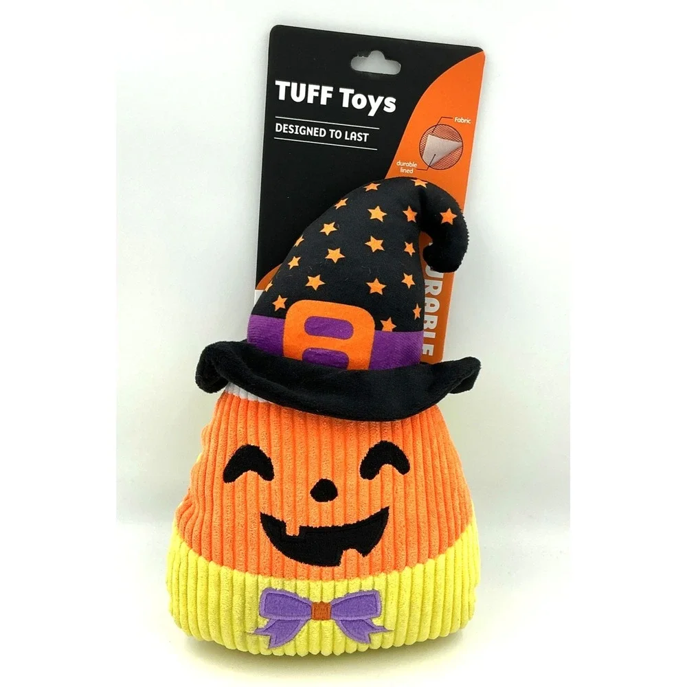 Tuff Toys Candy Corn Dog Toy 10 Inch Durable Lined Squeaker Halloween